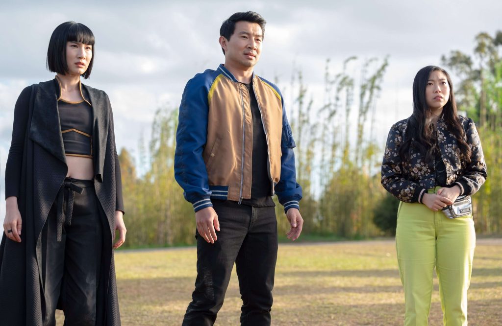 Meng'er Zhang, Simu Liu, and Awkwafina in Shang-Chi and the Legend of the Ten Rings