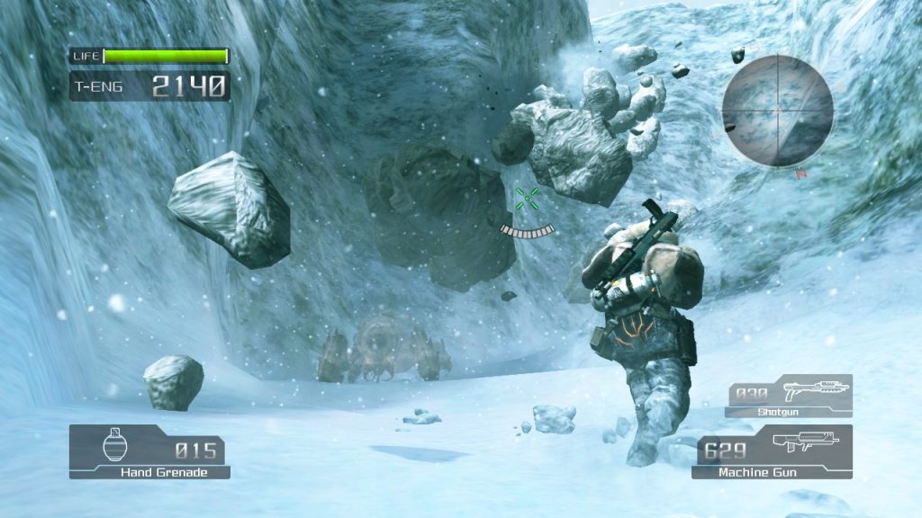 Lost Planet gameplay against a giant spider.