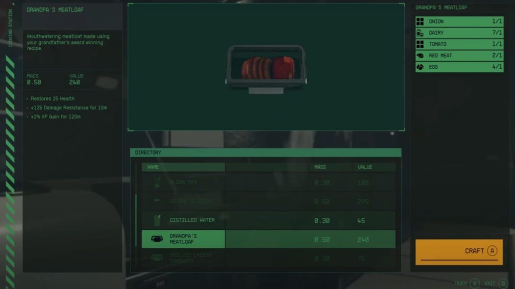 Grandpa's Meatloaf stats in Starfield.