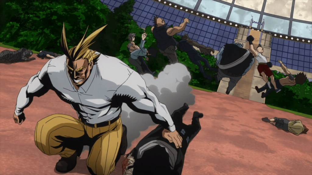 All Might saves the day in the U.S.J Arc. 