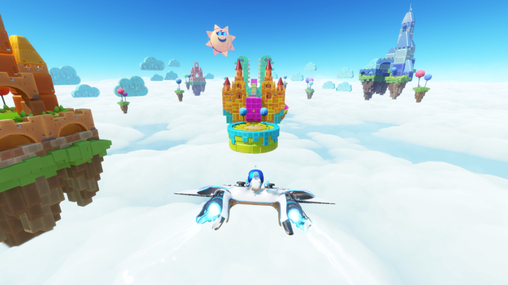 the image shows a player flying in Astro Bot 