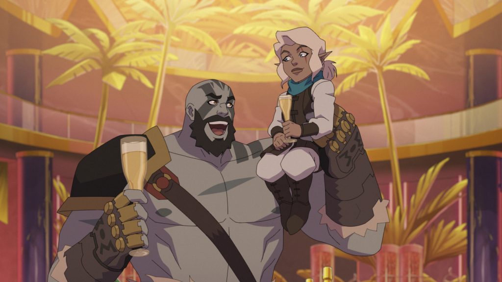 Grog mengangkat Pike ke bahunya untuk merayakannya. The Legend of Vox Machina tayang di Amazon Prime pada 3 Oktober 2024. 