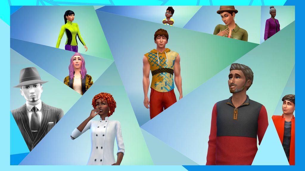 A still from The Sims 4, showcasing the different characters that you can create in the game.