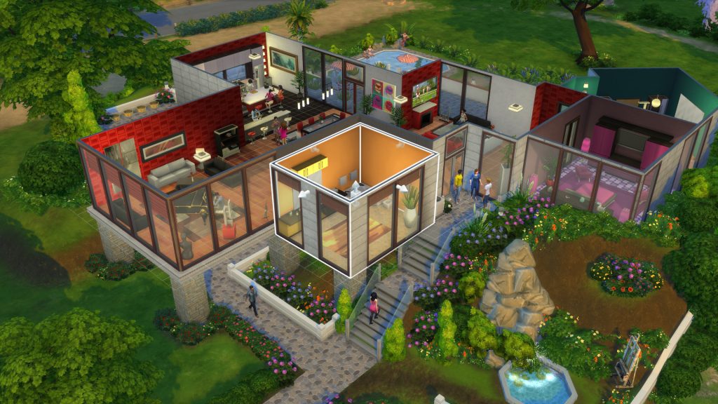 A still from The Sims 4 showing the house building mechanics.