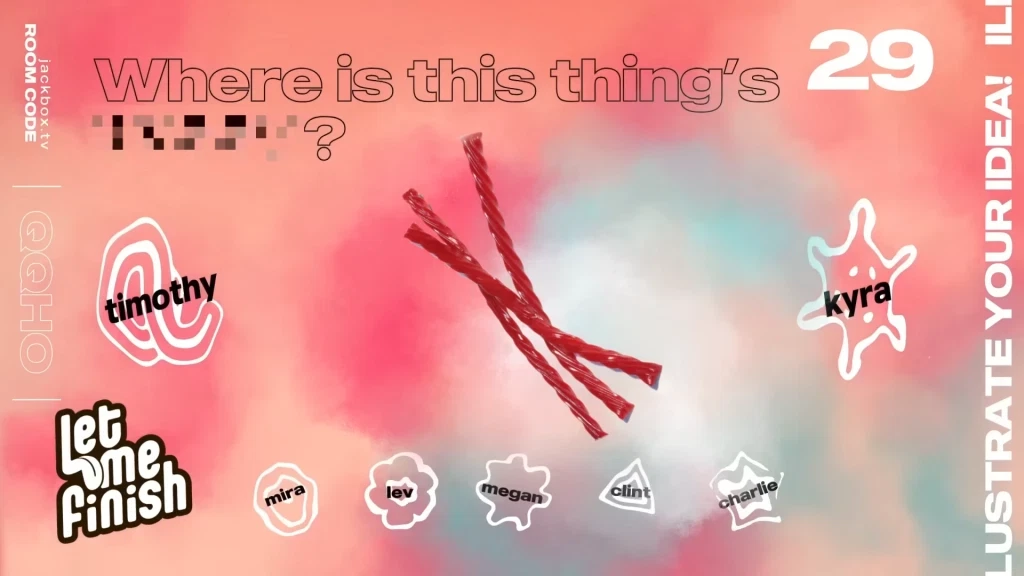 An image from Let Me Finish, a game mode in The Jackbox Naughty Pack, showing Twizzlers candy. 