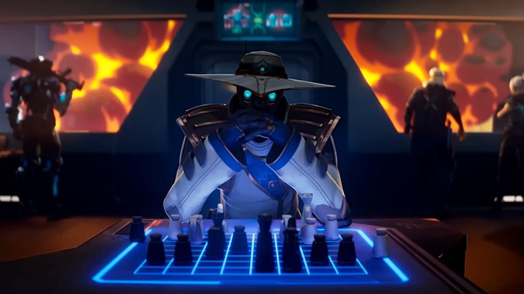 Screeenshot of Valorant Agent Cypher playing chess with himself.