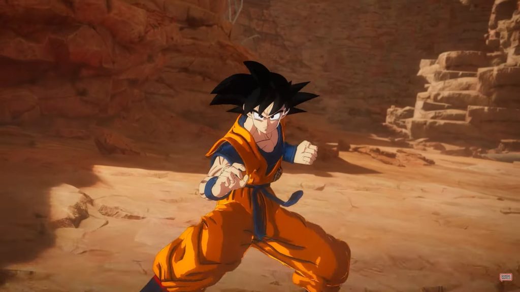 Goku is seen in a posture indicating he is ready for battle.