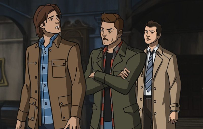 Jared Padalecki, Jensen Ackles, and Misha Collins' characters in Supernatural's Scooby-Doo crossover