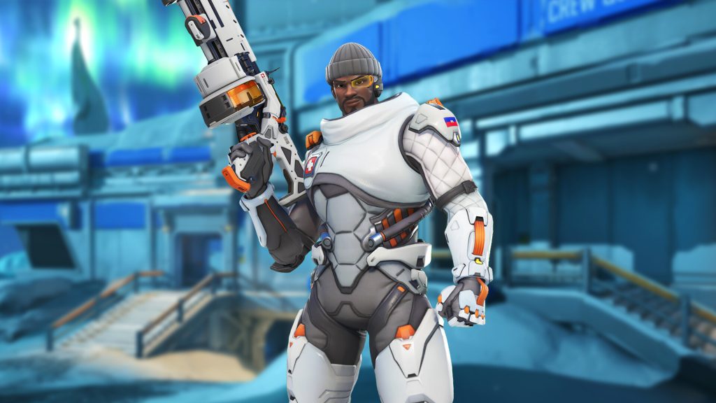 Potongan gambar dari Overwatch 2, menampilkan Kulit Epik Polar Baptiste.