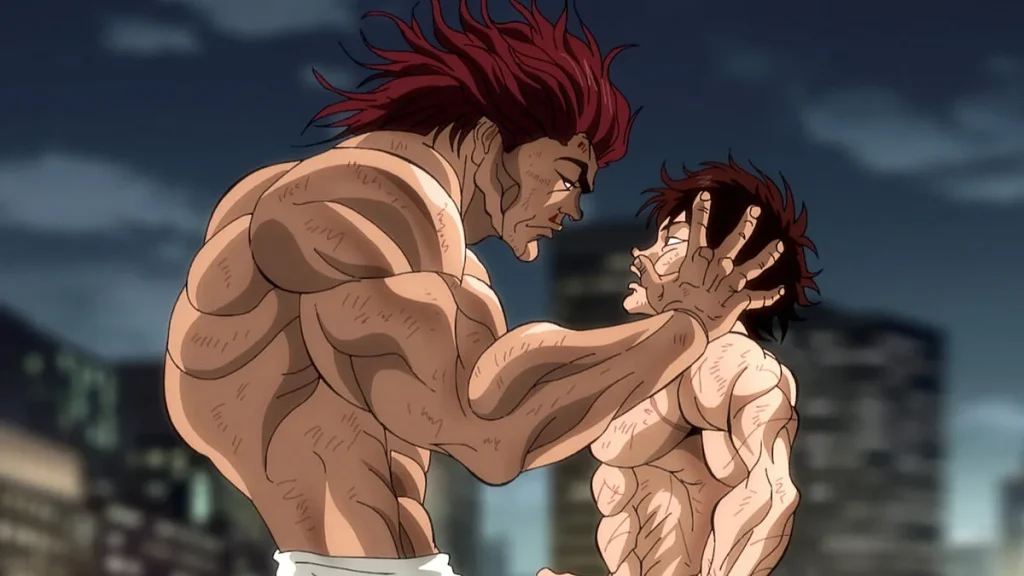 Baki and his father fighting.