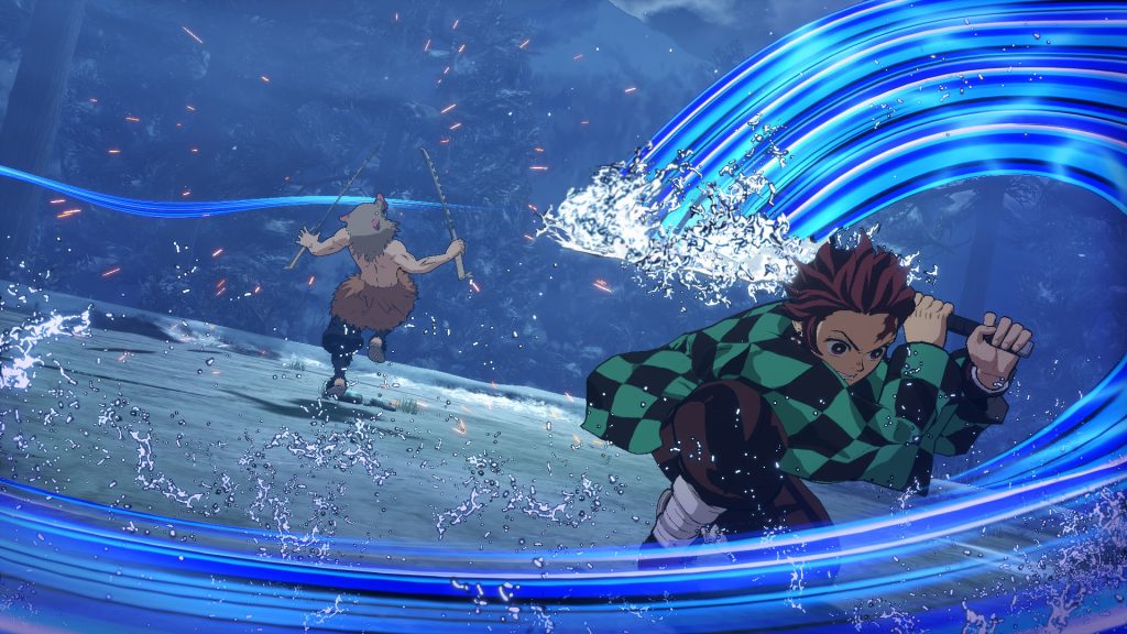 Demon Slayer game using the water breath move.