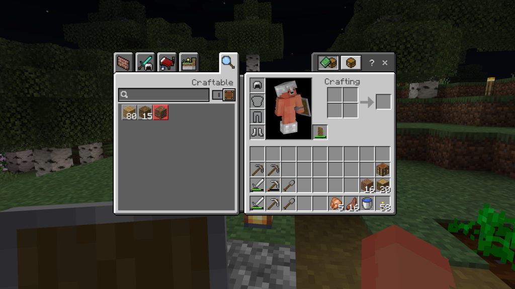 An image of a Minecraft player's inventory before going cave exploring.