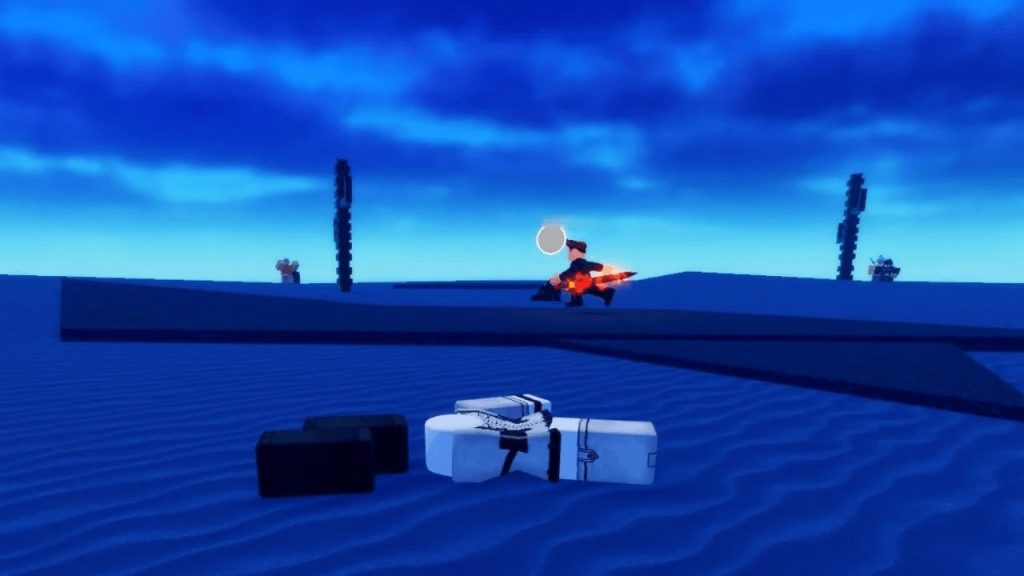 A downed user can be seen under the blue sky.