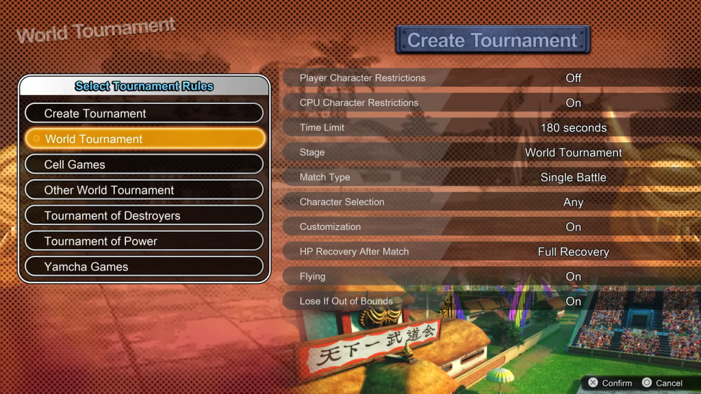 The player browsing through the various Tournament modes.