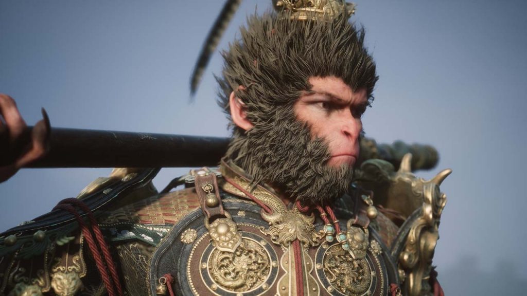 Close-up of the player character in Black Myth: Wukong.