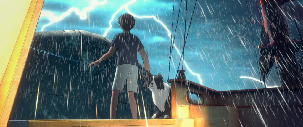 Michael tries to save Stella from the storm on the ocean. Kensuke's Kingdom is distributed by Blue Fox Entertainment. 