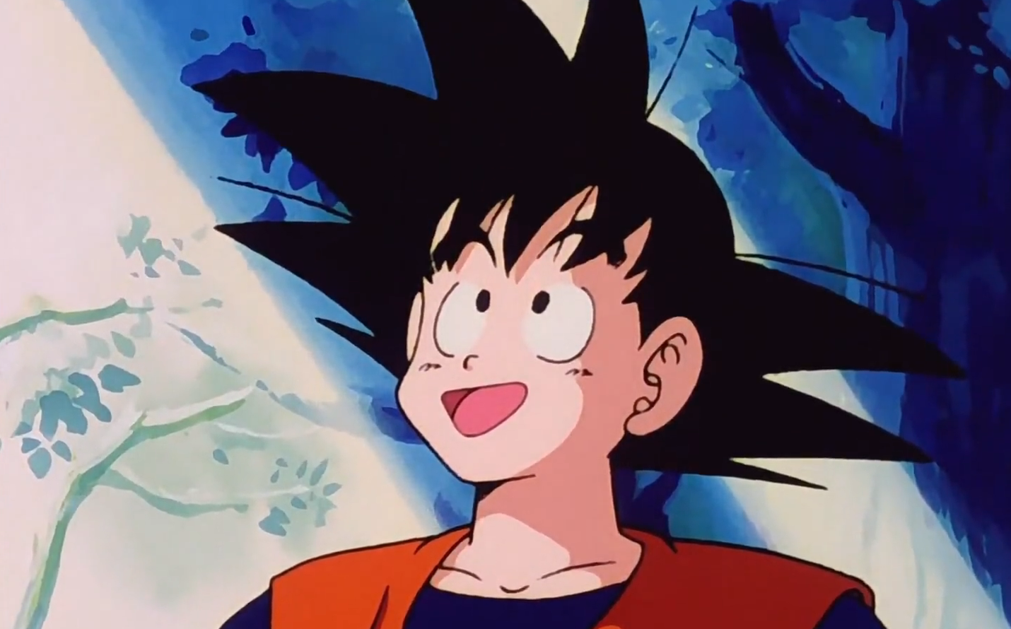 Goku is looking up in the air with a feint smile on his face in Akira Toriyama's Dragon Ball Z 