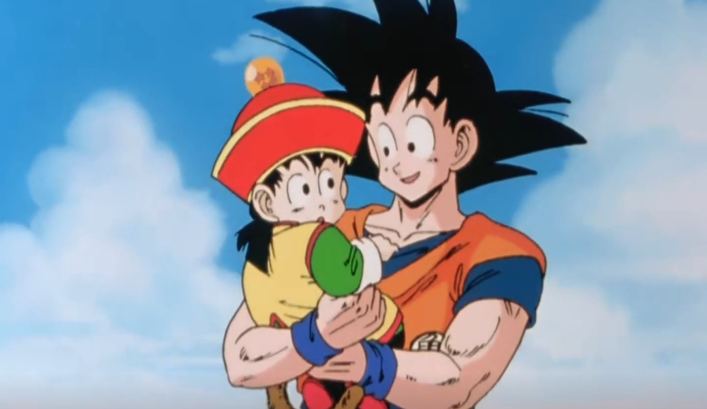 Goku can be seen holding baby gohan in his arms in Dragon Ball Z Kai 