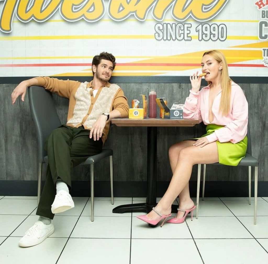 Andrew Garfield and Amelia Dimoldenberg on Chicken Shop Date.