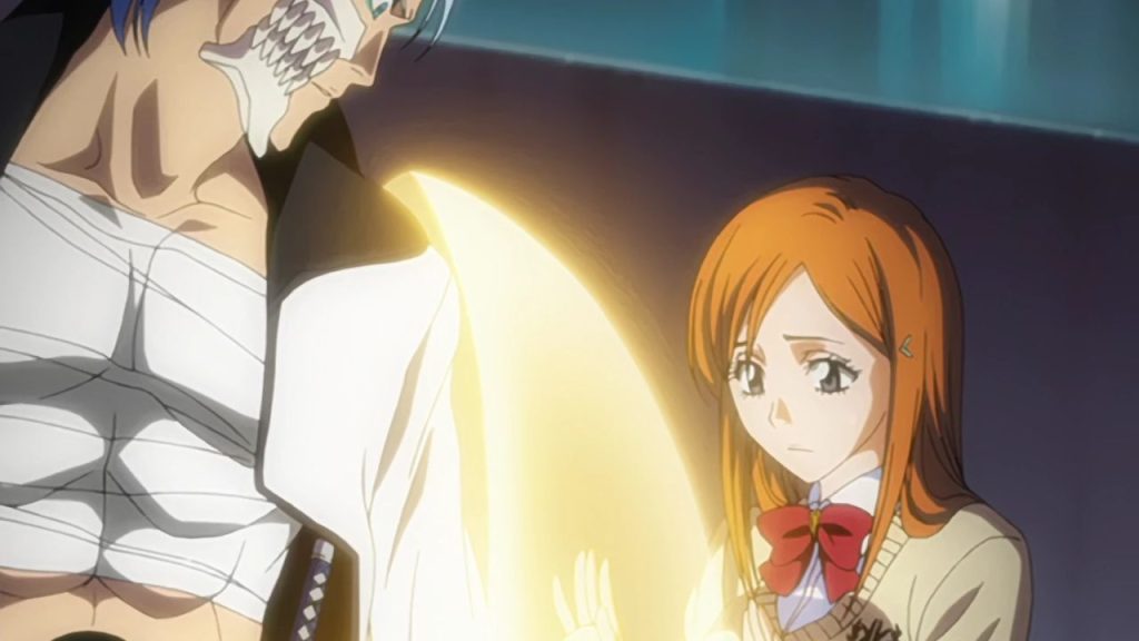 Orihime healing and restoring Grimmjow's arm in Bleach