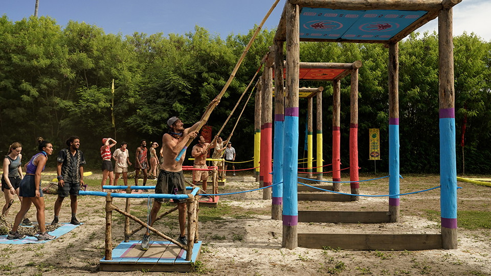 Tuku, Lavo, and Gata tribes compete in a challenge in the 5th episode of Survivor 47.