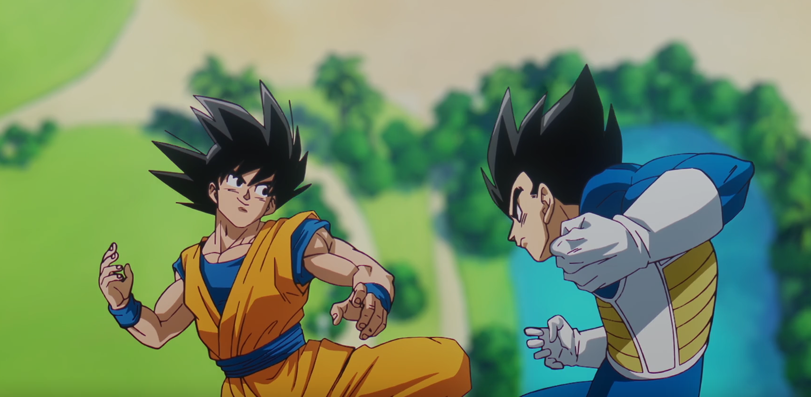 Goku and Vegeta train with each other in Akira Toriyama's Daima anime