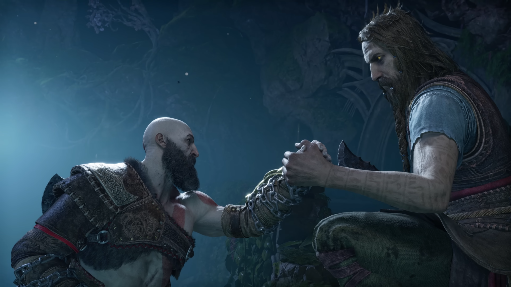 Kratos and fake Tyr in God of War Ragnarok