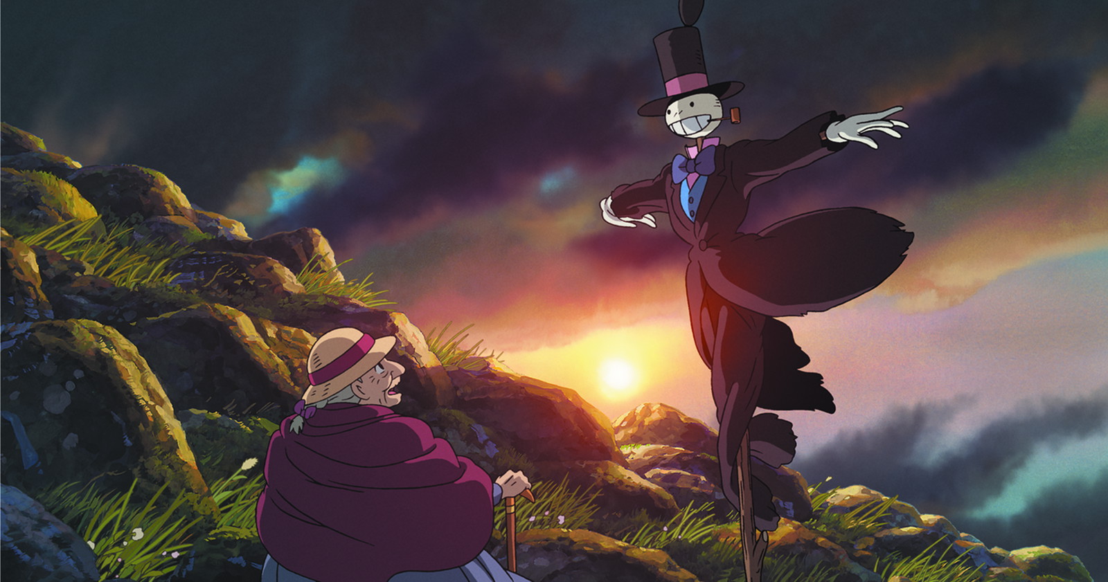 The picture shows Sophie looking at the scarecrow in Hayao Miyazaki's Howl's Moving castle