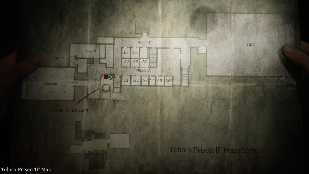 Silent Hill 2 remake screenshot of Toluca prison map