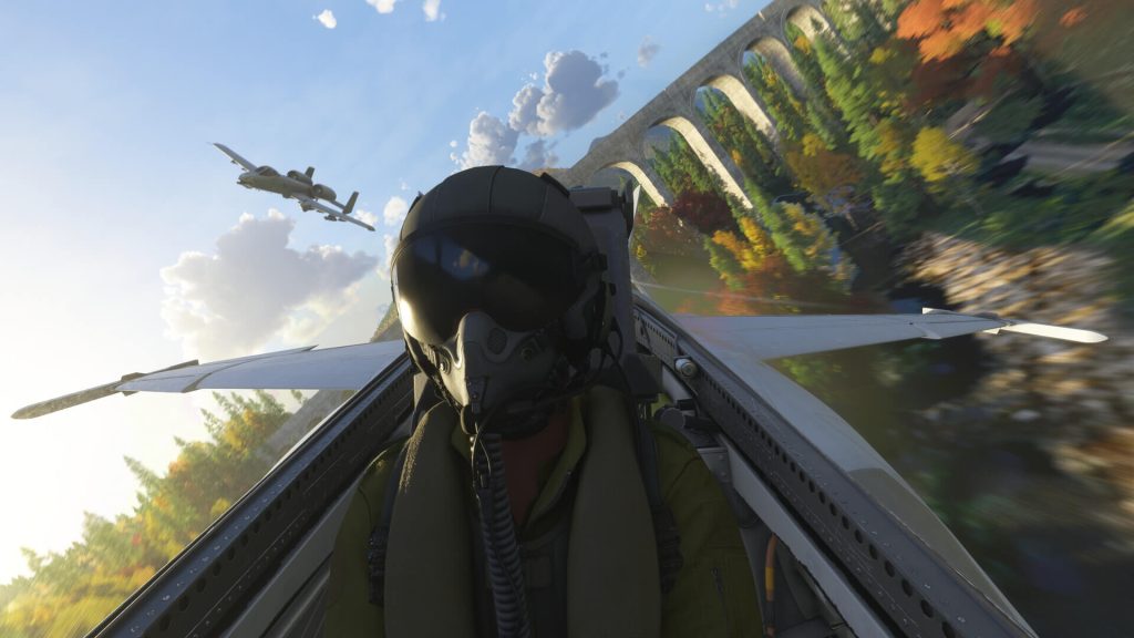 the image shows a pilot flying a jet in Microsoft Flight Simulator 2024