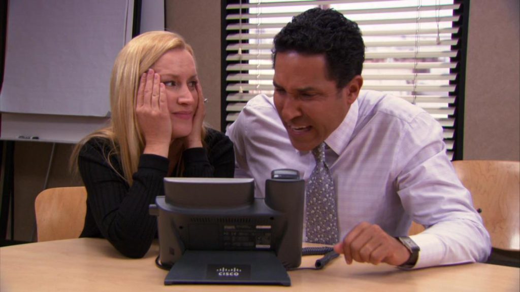 Angela Kinsey and Oscar Nuñez in The Office.