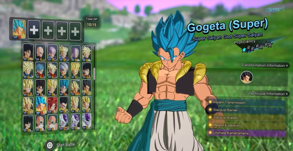  Super Saiyan Blue Gogeta can be seen on the selection screen.