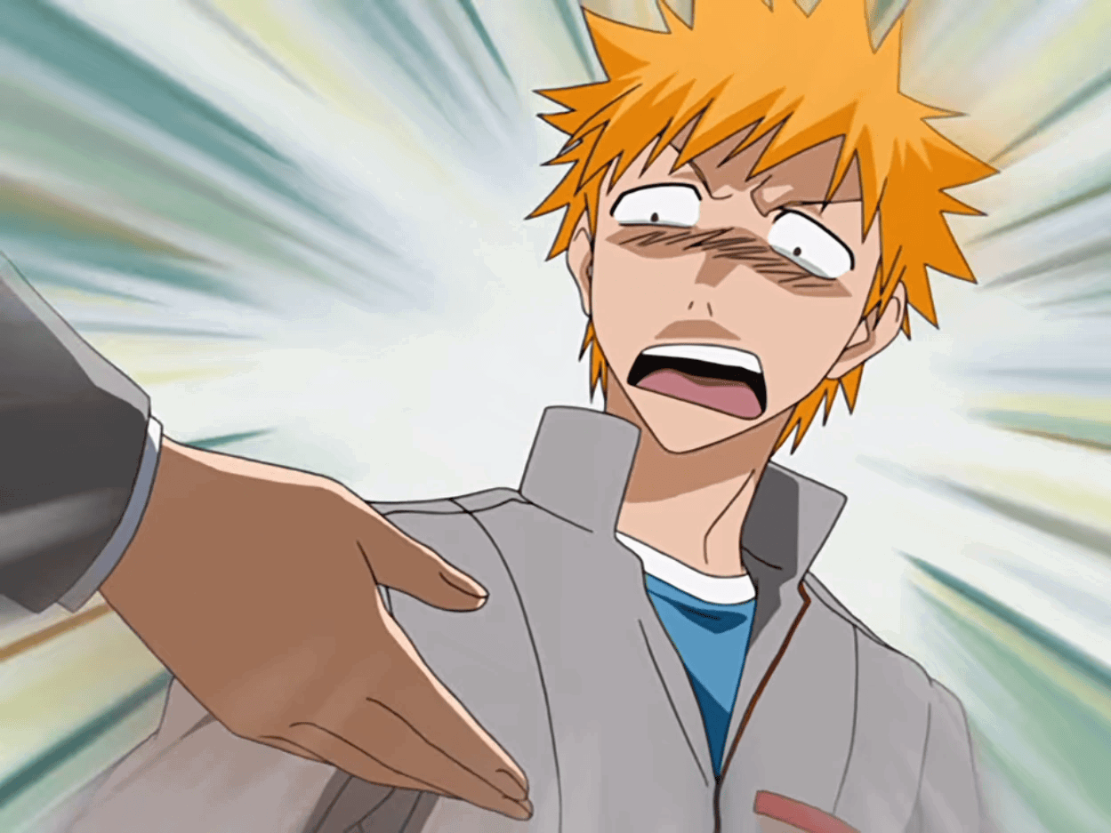 Ichigo is shocked in Bleach. 