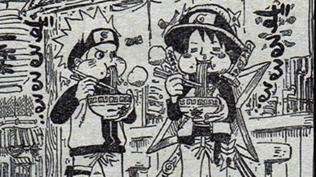 Eiichiro Oda draws Naruto and Luffy