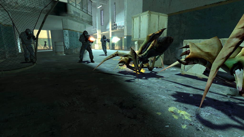 the image shows a group shooting enemies in half-Life 2 