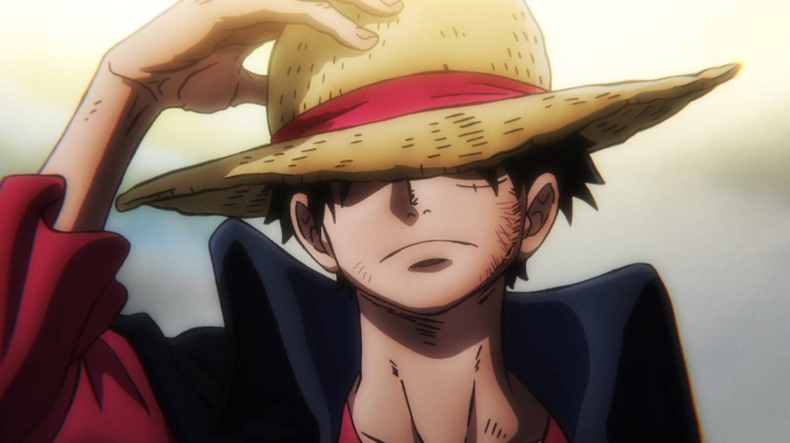 Luffy's strawhat casts a shadow on his eyes in Eiichiro Oda's One Piece anime