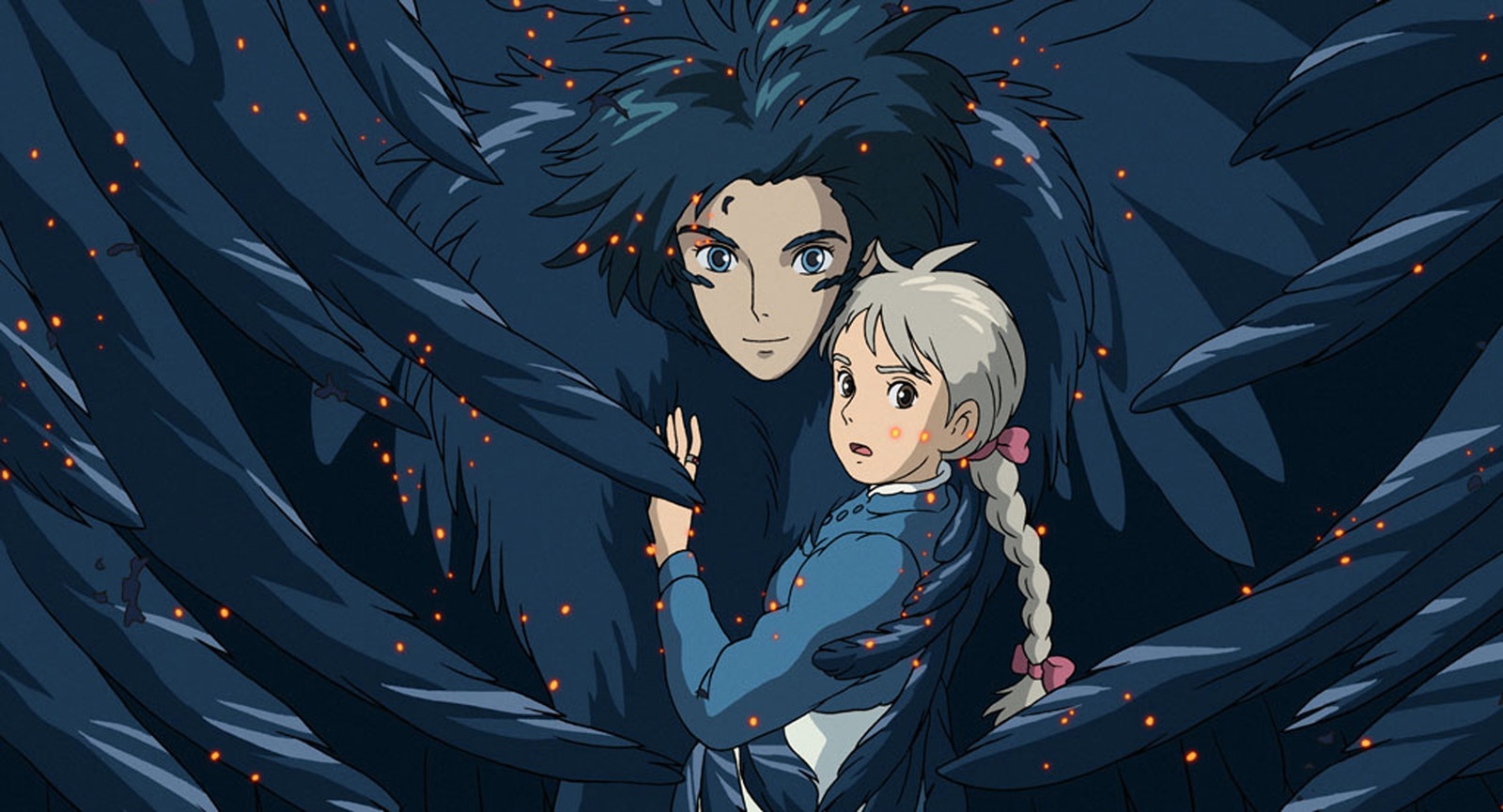 Howl is holding Sophie in Hayao Miyazaki's Howl's Moving Castle