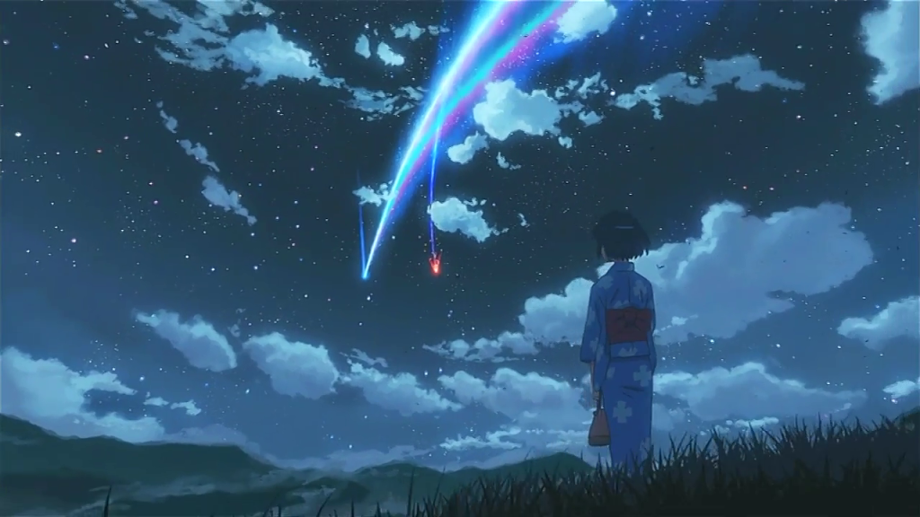 Mitsuha witnessing the comet in Your Name.