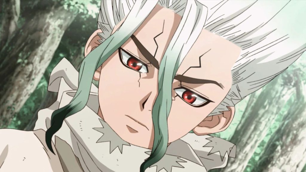 Senku Ishigami looking concerned in Dr. Stone anime