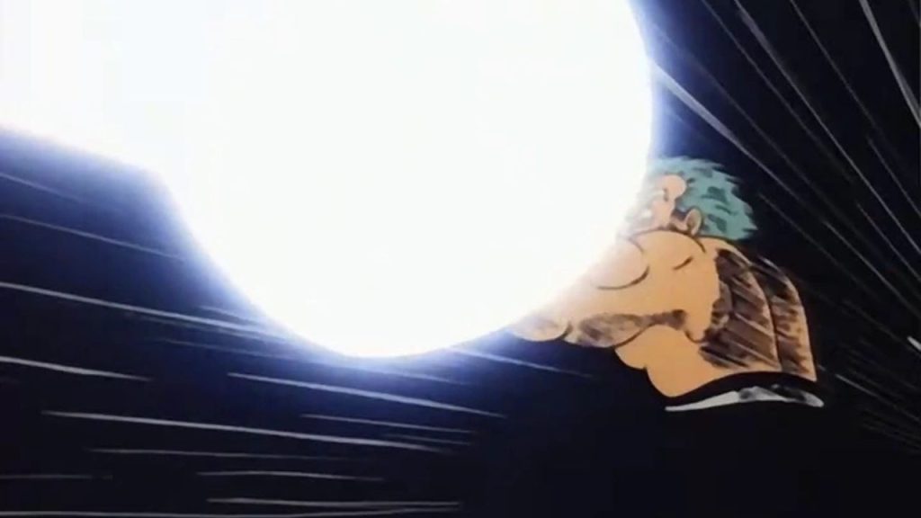 Master Roshi using the Kamehameha to destroy the moon