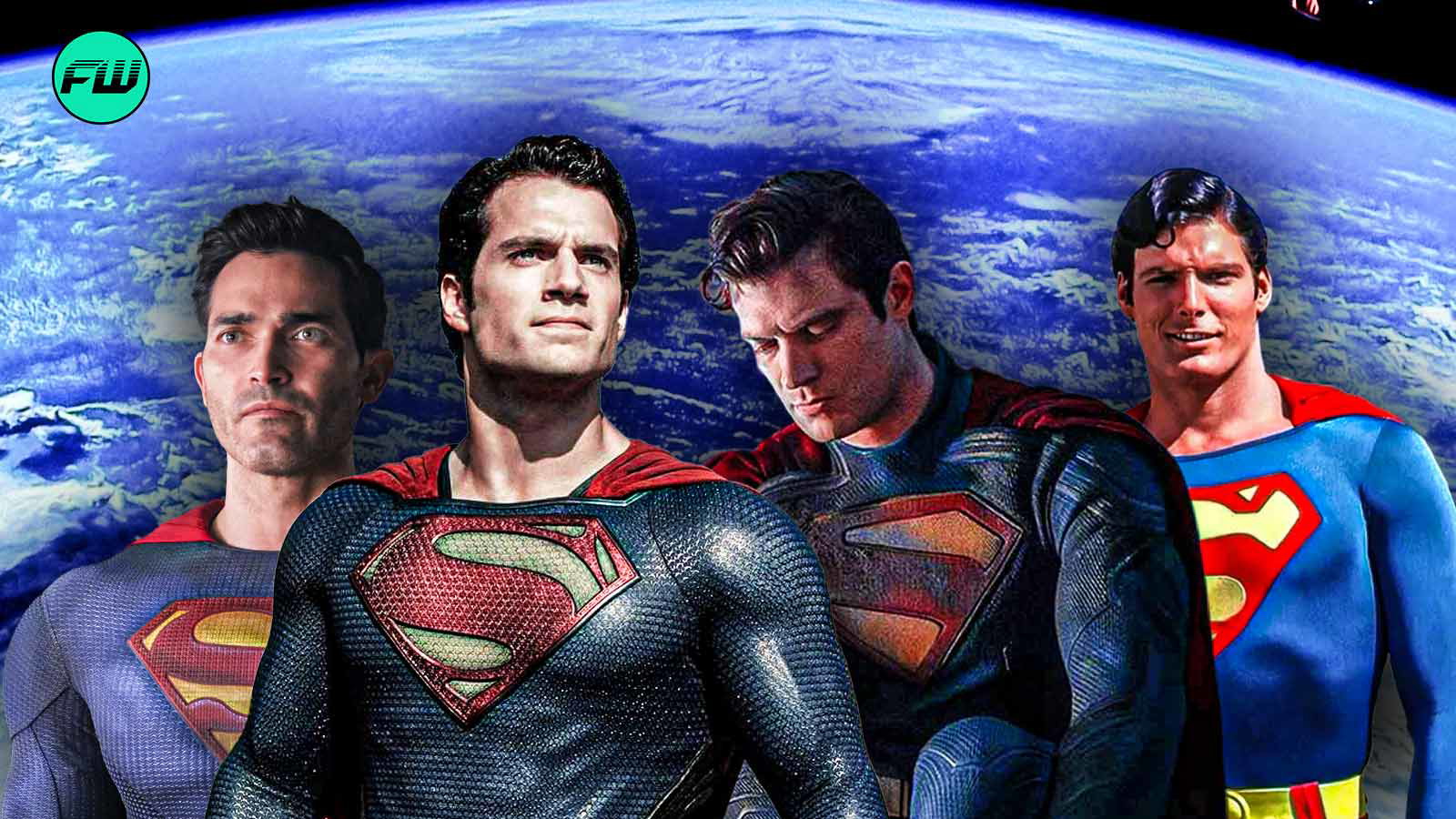 Superman Art Shows Henry Cavill, David Corenswet, Tyler Hoechlin, Christopher Reeve as Superman Watching Over the Earth