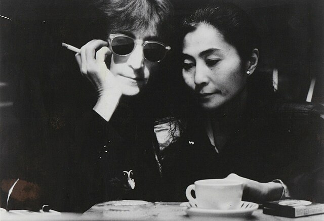 John Lennon and Yoko Ono in 1980 pose for a publicity photo for their album Double Fantasy.