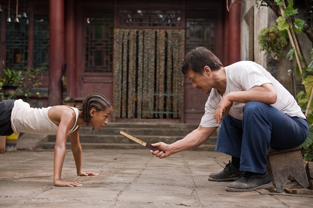 Jaden Smith and Jackie Chan in The Karate Kid (2010).