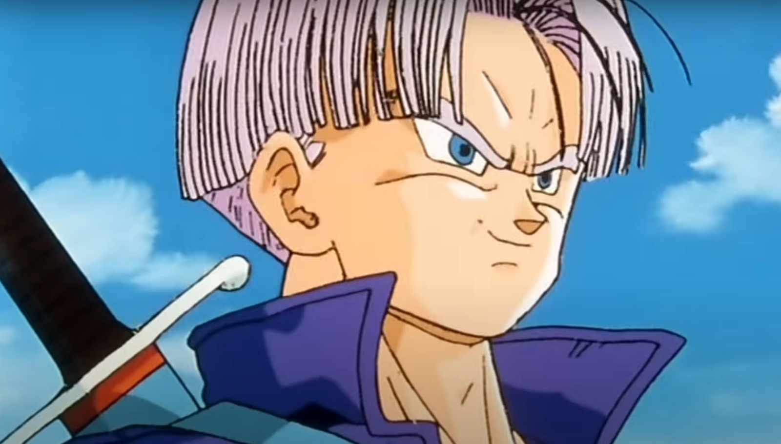 The picture shows Future Trunks with confident expressions on his face 