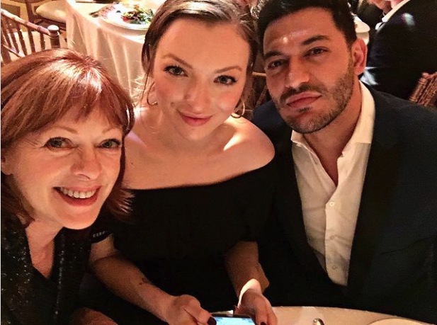 (L) Frances Fisher, (M) Francesca Eastwood, (R) AlexanderWraith at dinner, Frances Fisher/Instagram