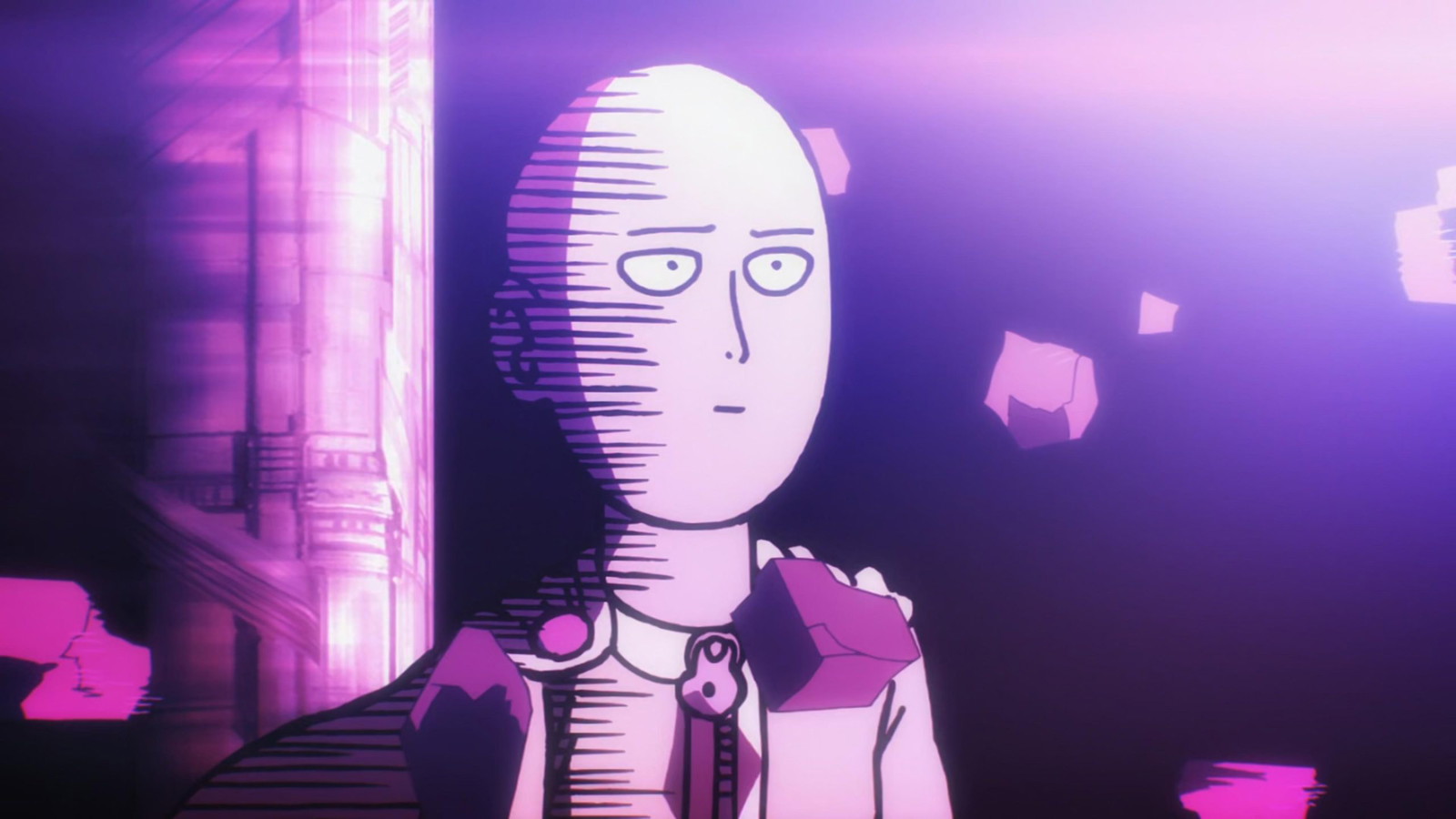 The picture shows Saitama from One Punch Man anime