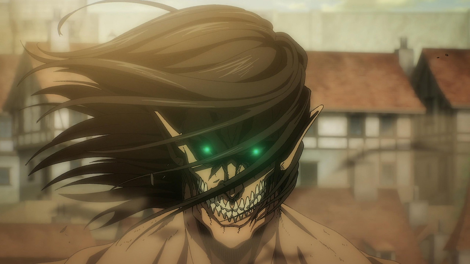 the picture shows Attack Titan with his hair covering his face 