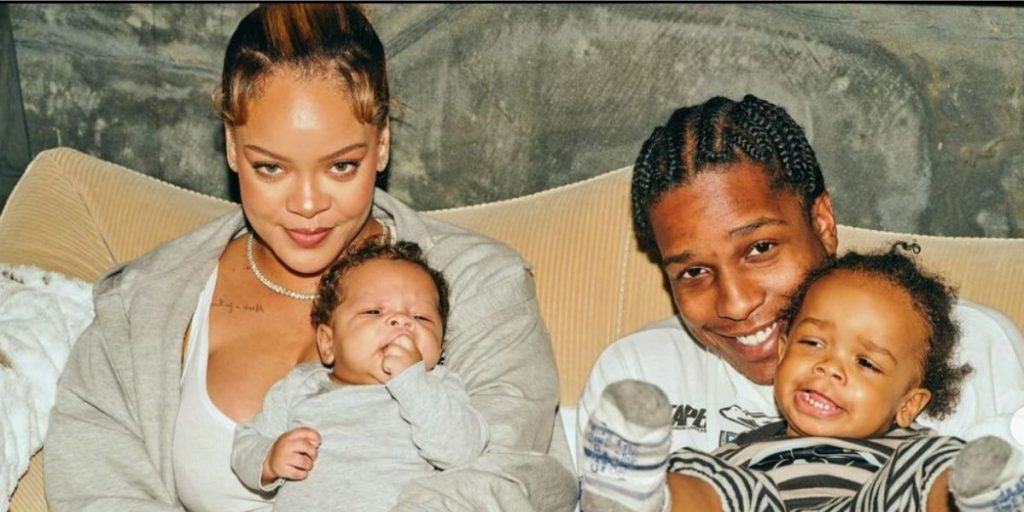 A$AP Rocky and Rihanna with their sons RZA and Riot