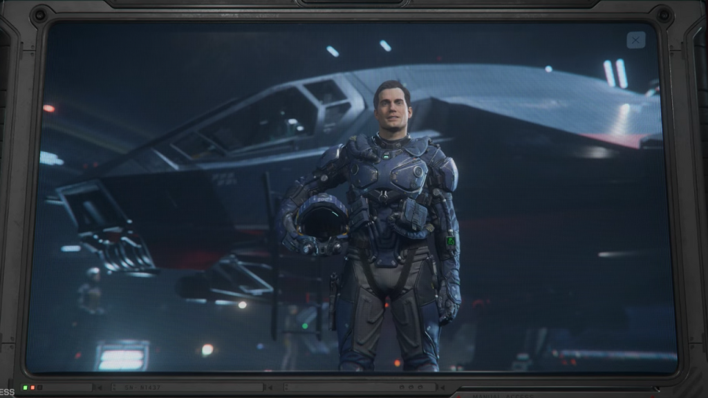 In-game screenshot of Henry Cavill's avatar in Squadron 42