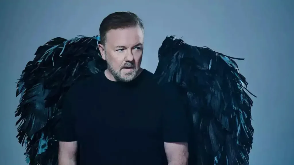 A promotional image for Ricky Gervais' latest stand-up tour Mortality | Credits: @rickygervais/X